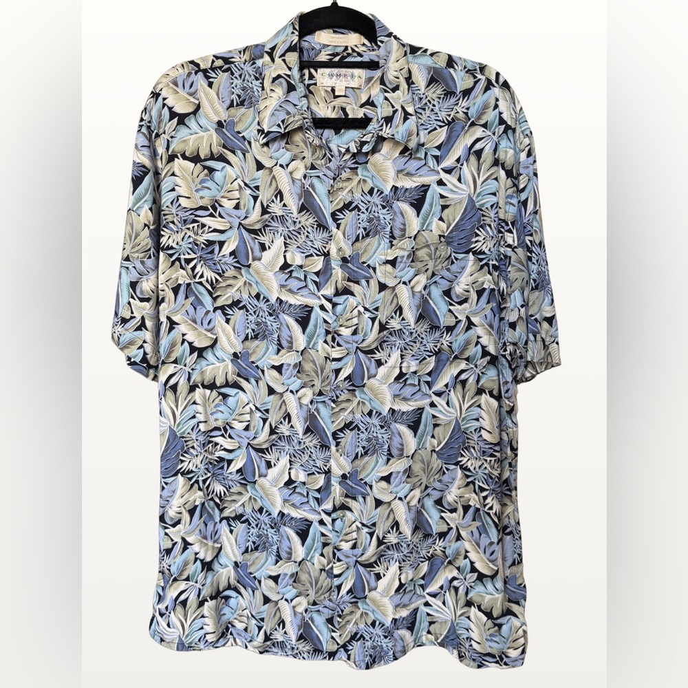 Vintage Campia Moda Tropical Leaf Button Down Shirt - 100% Rayon Size M